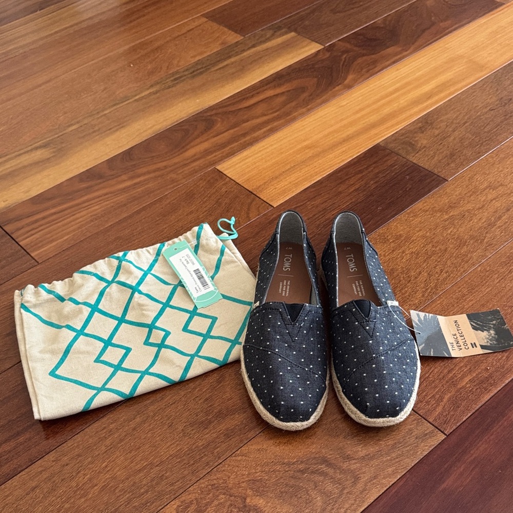 TOMS Black Espadrilles with White Dots